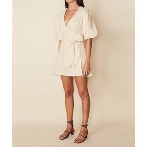 Faithfull The Brand NWOT Godiva Dress Wrap Linen Balloon Sleeves Beige Size 4